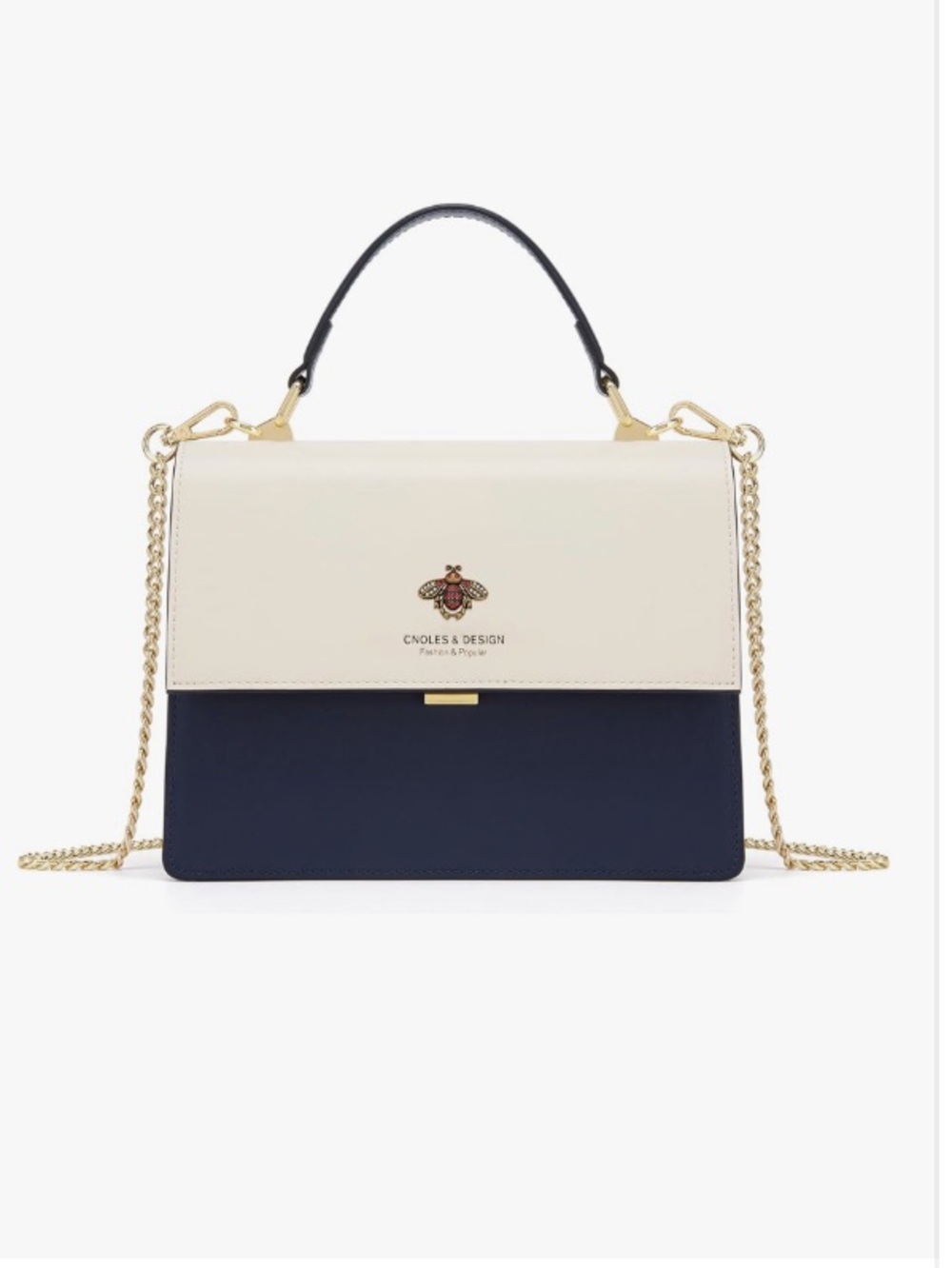 CNOLES Leather Two-Tone Cream and Navy Satchel/Crossbody -NWT